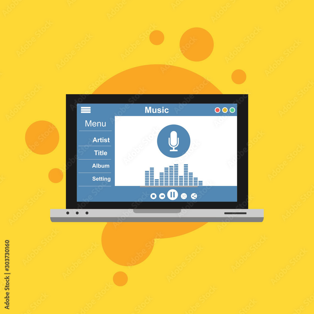 minimalist music application interface design concept isolated on colored background flat vector illustration minimalist music application interface design concept isolated on colored background flat vector illustration