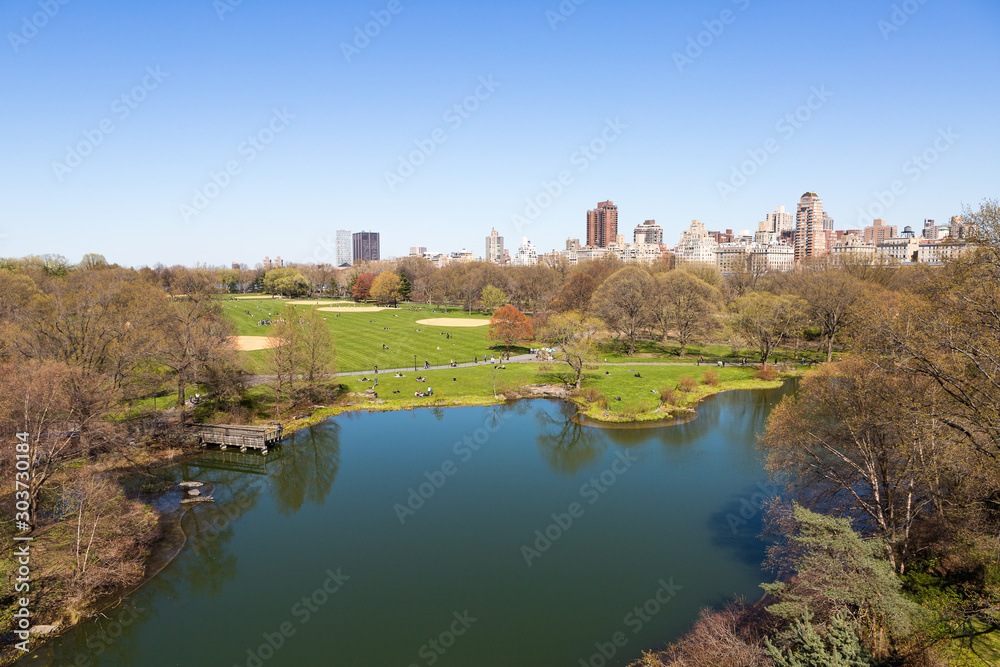 Partial view of one of the Central Park Lakes, Manhattan, New York
