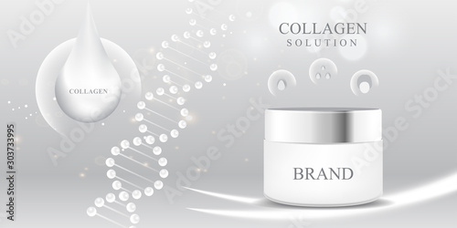 cosmetic 3d package White collagen Serum drop background  luxury hyaluronic skin care vector illustration