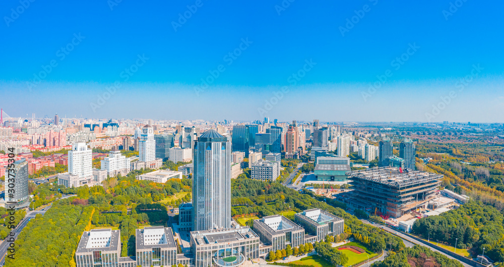 Obraz premium Aerial aerial photographs of the city scapes around the government building in Pudong New District, Shanghai