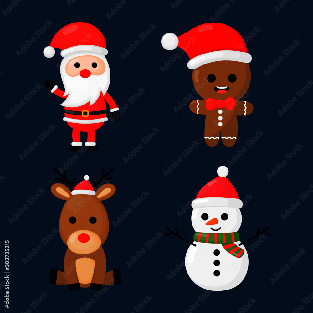 christmas character set isolated on blue background. illustration Vector.