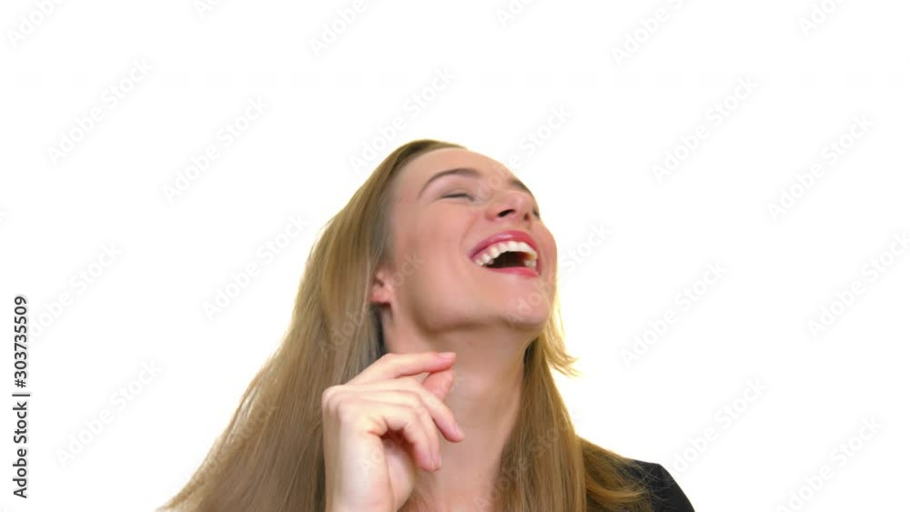 Laughing business woman on a white studio background Laughing business woman on a white studio background