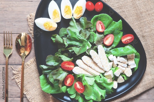 Fresh salad with tempeh or tempe, original plant based food of Indonesia