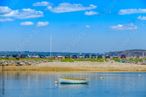 Landscape with a lonely boat in Camaret-sur-Mer . Finister. Brittany. France