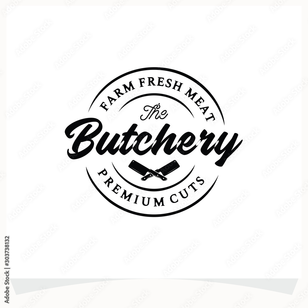 Butchery Shop Logo Design Template. Cow and meat cleaver knife vector design. Butchery Shop Logo Design Template. Cow and meat cleaver knife vector design.