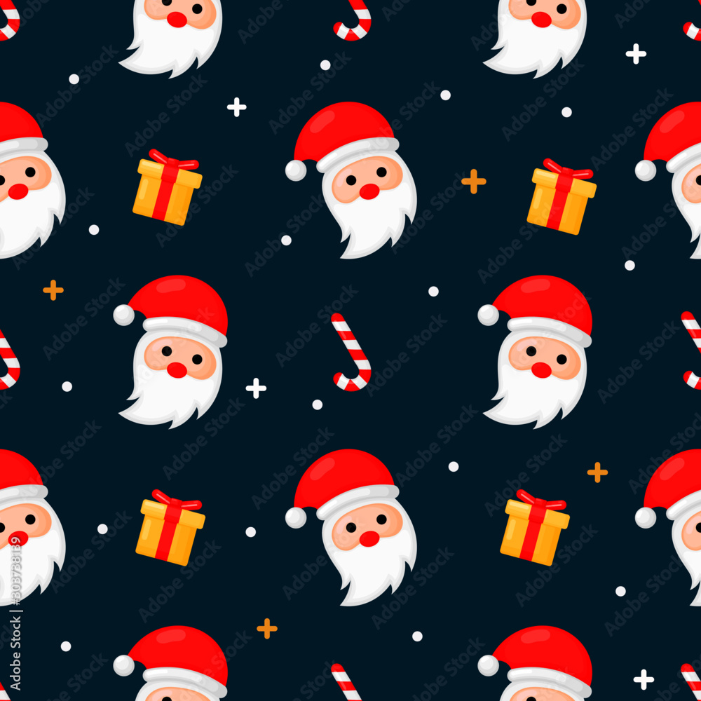 christmas seamless pattern with santa isolated on blue background. vector Illustration.