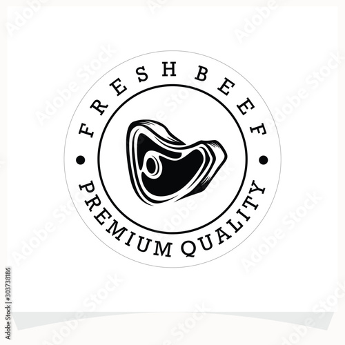 Butchery Shop Logo Design Template. Cow and meat cleaver knife vector design.