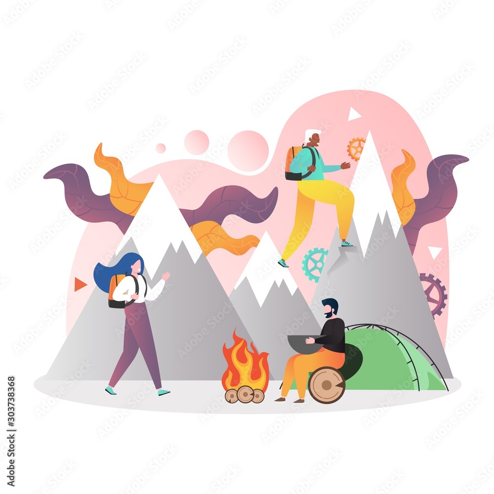 Hiking vector concept for web banner, website page Hiking vector concept for web banner, website page