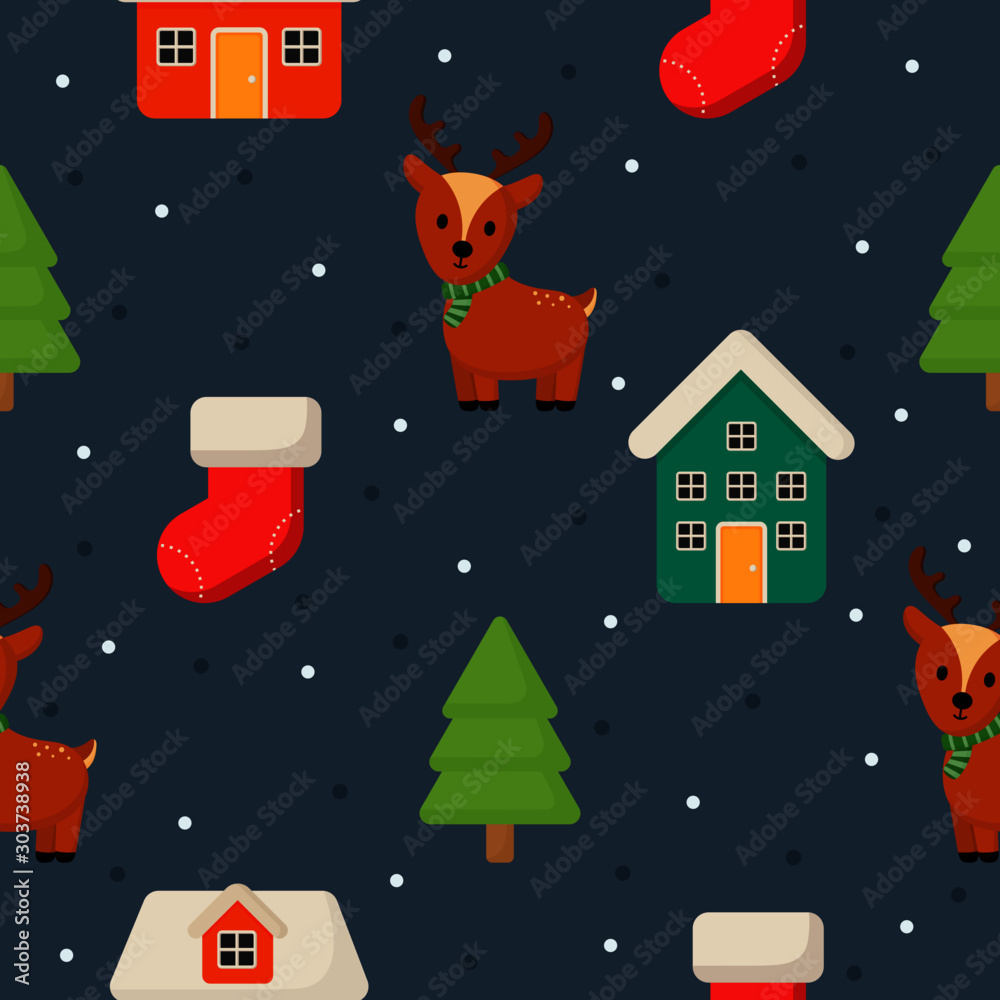 christmas characters seamless pattern on blue background. vector Illustration.