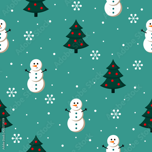 christmas seamless pattern with snowman isolated on blue background. vector Illustration.