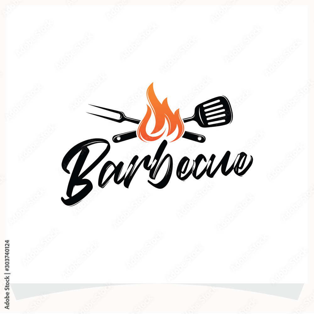 Hot BBQ Steak Grill House Logo Design Template Stock Vector | Adobe Stock