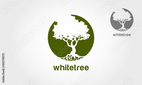 White Tree Vector Logo Template. The main symbol of an Oak tree, this logo symbolizes a protection, peace,tranquility, growth, and care or concern to development. It’s a quite, serious, classy.