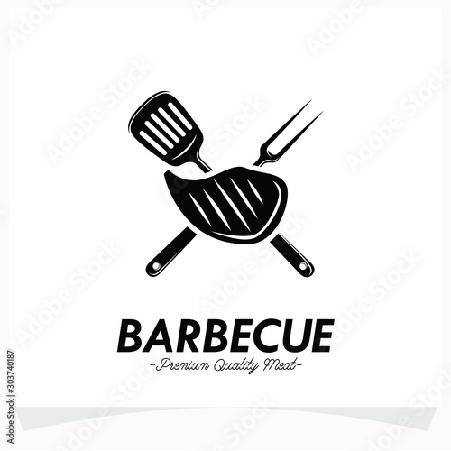Hot BBQ Steak Grill House Logo Design Template