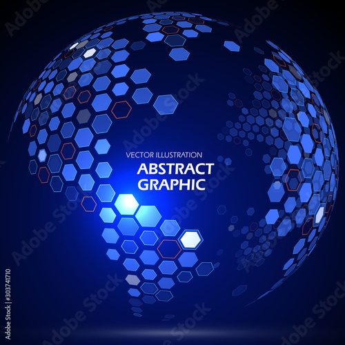 Multicolored Earth composed of hexagon, vector illustration.