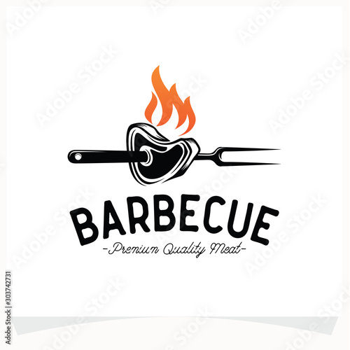 Hot BBQ Steak Grill House Logo Design Template