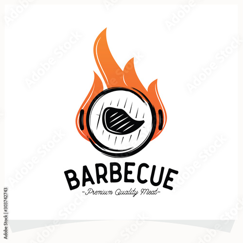 Hot BBQ Steak Grill House Logo Design Template