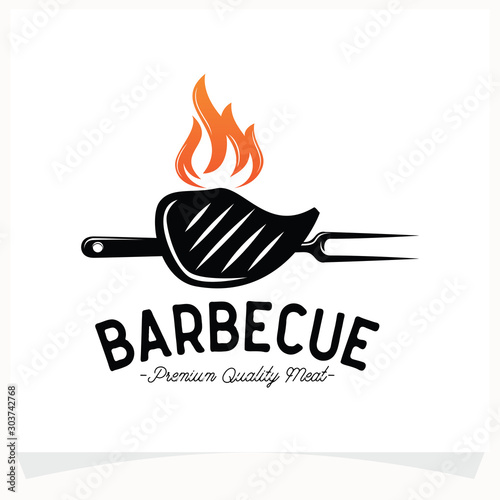 Hot BBQ Steak Grill House Logo Design Template