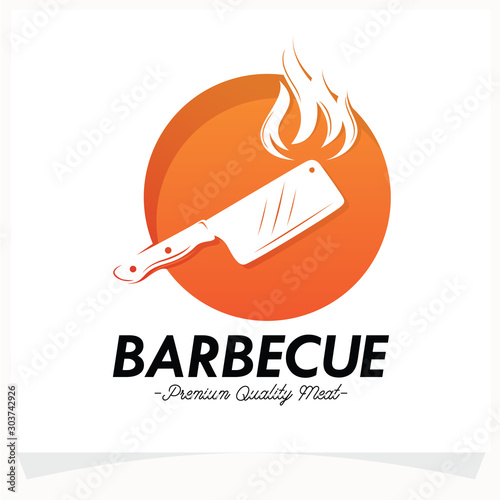 Hot BBQ Steak Grill House Logo Design Template