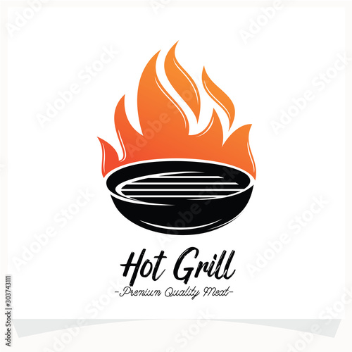 Hot BBQ Steak Grill House Logo Design Template