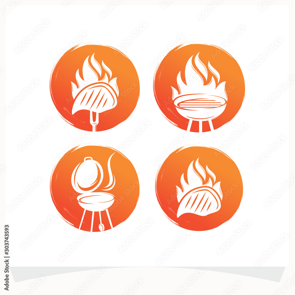 Set of Hot BBQ Steak Grill House Logo Design Template