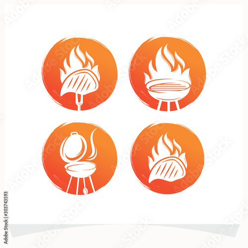 Set of Hot BBQ Steak Grill House Logo Design Template