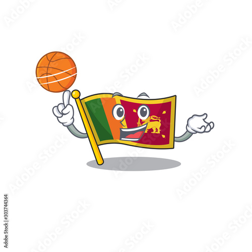 Mascot flag sri lanka with in holding basketball character