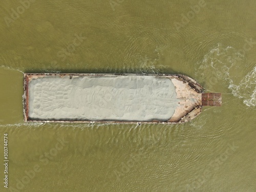 A top down view of a ships and vessels in a port or pier at Kuching, Sarawak, Malaysia