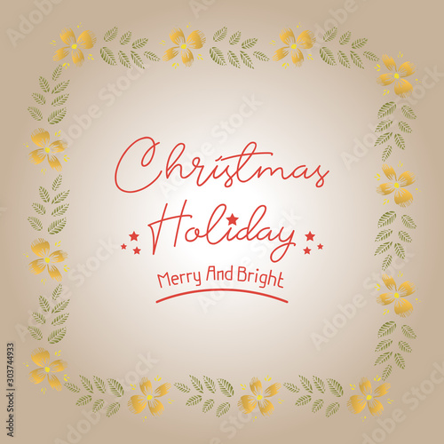 Vintage card christmas holiday, with wallpaper of green leafy flower frame. Vector