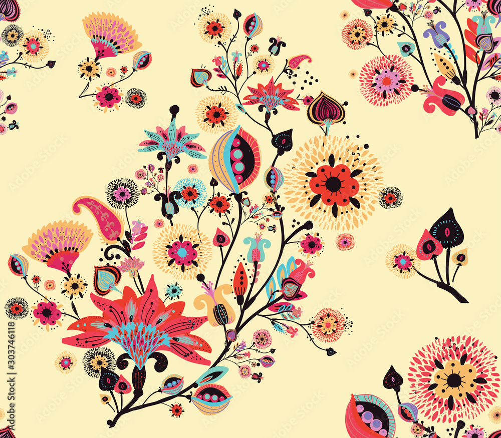 Naklejka Seamless floral background paisley for textiles, wallpaper