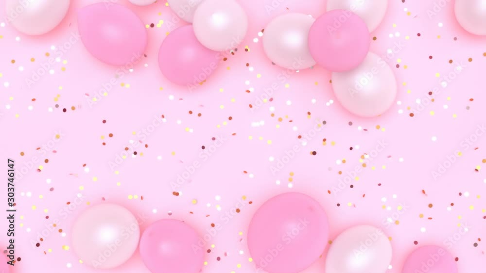 Pastel balloons and golden confetti. Birthday party concept. Seamlessly looping Pastel balloons and golden confetti. Birthday party concept. Seamlessly looping