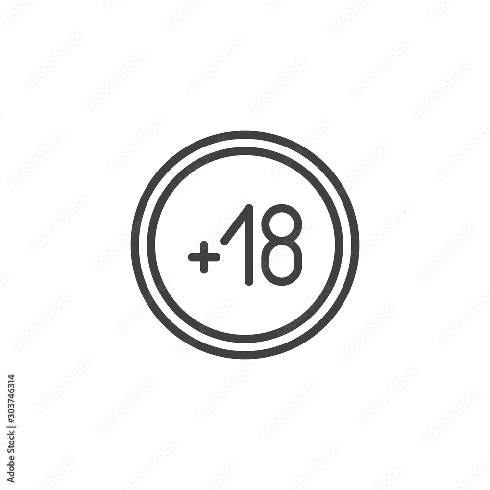 Under 18 years prohibition sign line icon. linear style sign for mobile concept and web design. 18 plus restriction adult outline vector icon. Symbol, logo illustration. Vector graphics Under 18 years prohibition sign line icon. linear style sign for mobile concept and web design. 18 plus restriction adult outline vector icon. Symbol, logo illustration. Vector graphics