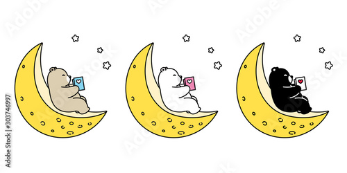 Bear vector icon polar bear moon night reading book teddy logo cartoon character illustration doodle design