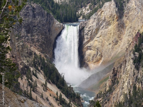 Lower Yellowstone Falls viewed from the Artist Point at the Yellowstone National Park in Wyoming.