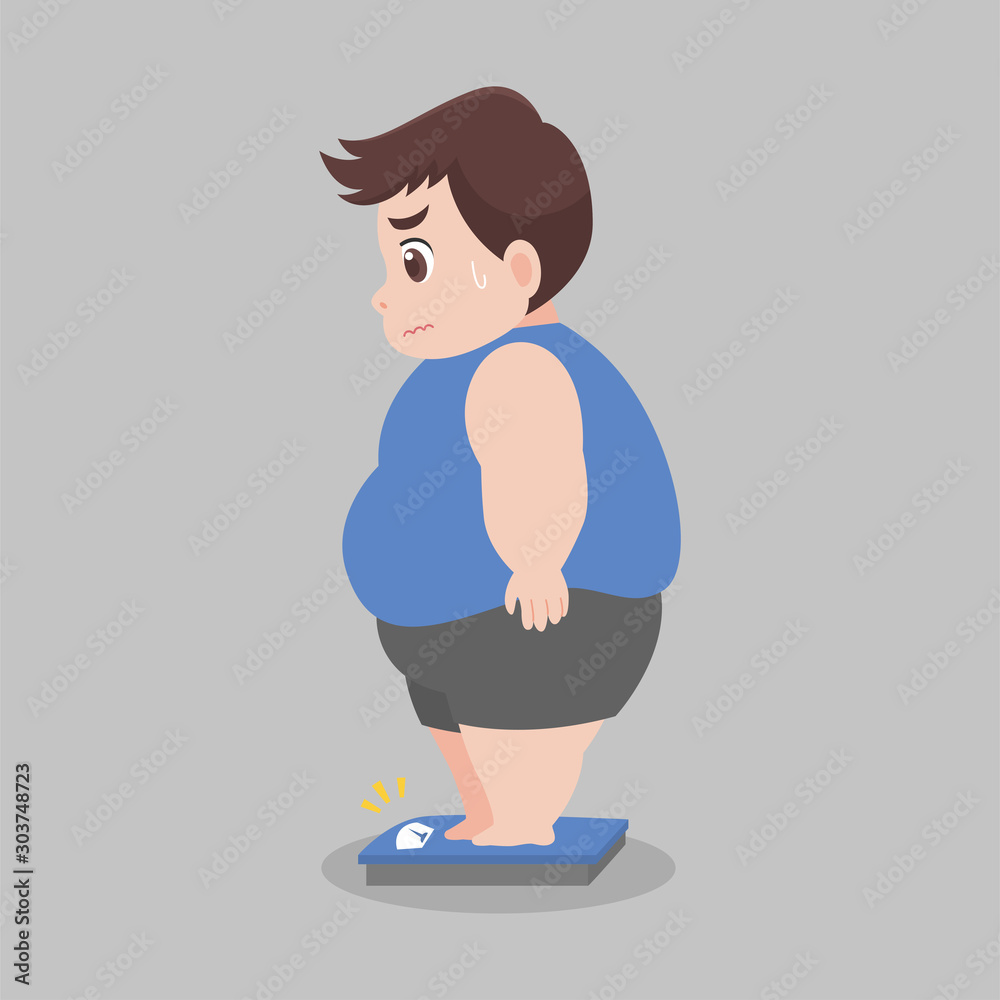 Big Fat Man standing on electronic scales for weight Body weight Healthcare  concept cartoon Healthy character flat vector design. Stock Vector | Adobe  Stock