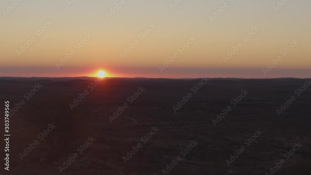 Beautiful orange and purple sunset over The Broken Hill Sculptures and Living Desert Sanctuary, New South Wales, Australia