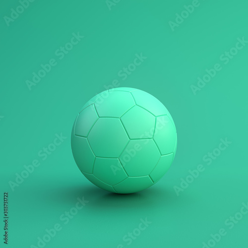 Green sport equipment football ball on green background  solid background  flat background  single color  3d Rendering