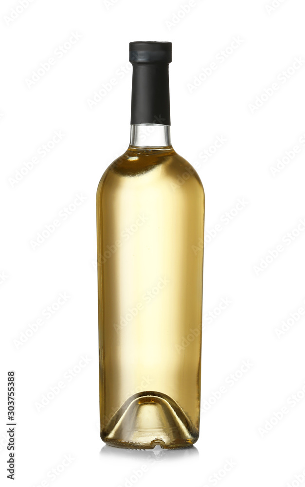 Bottle of tasty wine on white background