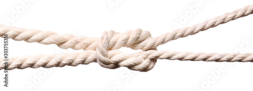 Ropes with knot on white background photo