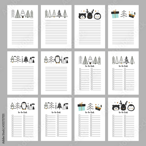 Big set, printable pages and to do lists. Scandinavian vector illustrations.