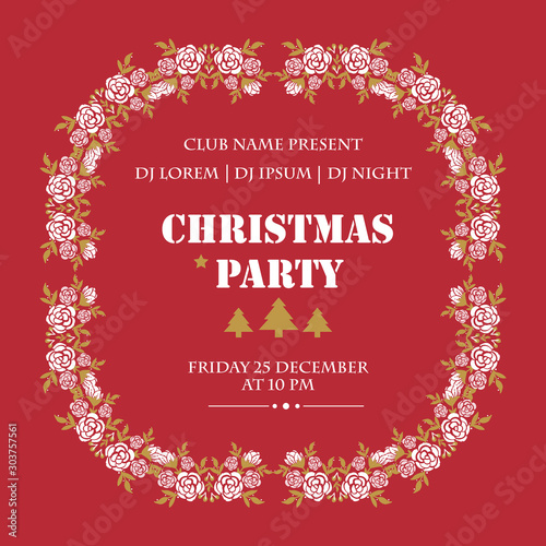 Wallpaper pattern card christmas party, with bright white wreath frame. Vector
