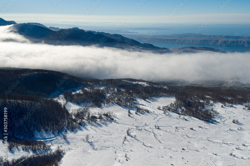 The fog in the Velebit mountain in winter, Croatia