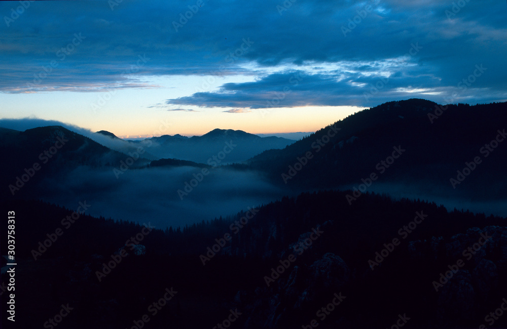 Dawn with fog on Velebit mountain, Croatia