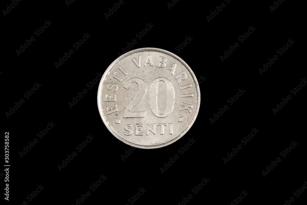A close up image of an Estonian 20 senti coin, close up in macro, against a black background A close up image of an Estonian 20 senti coin, close up in macro, against a black background