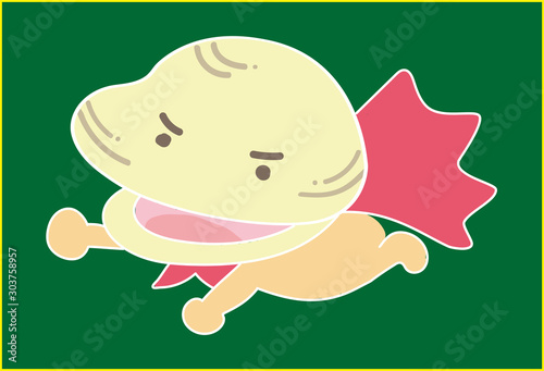 貝　キャラクター　全身　ヒーロー　飛ぶ　マント　マンガ　シンプル　黒板　可愛い　ハマグリ　あさり