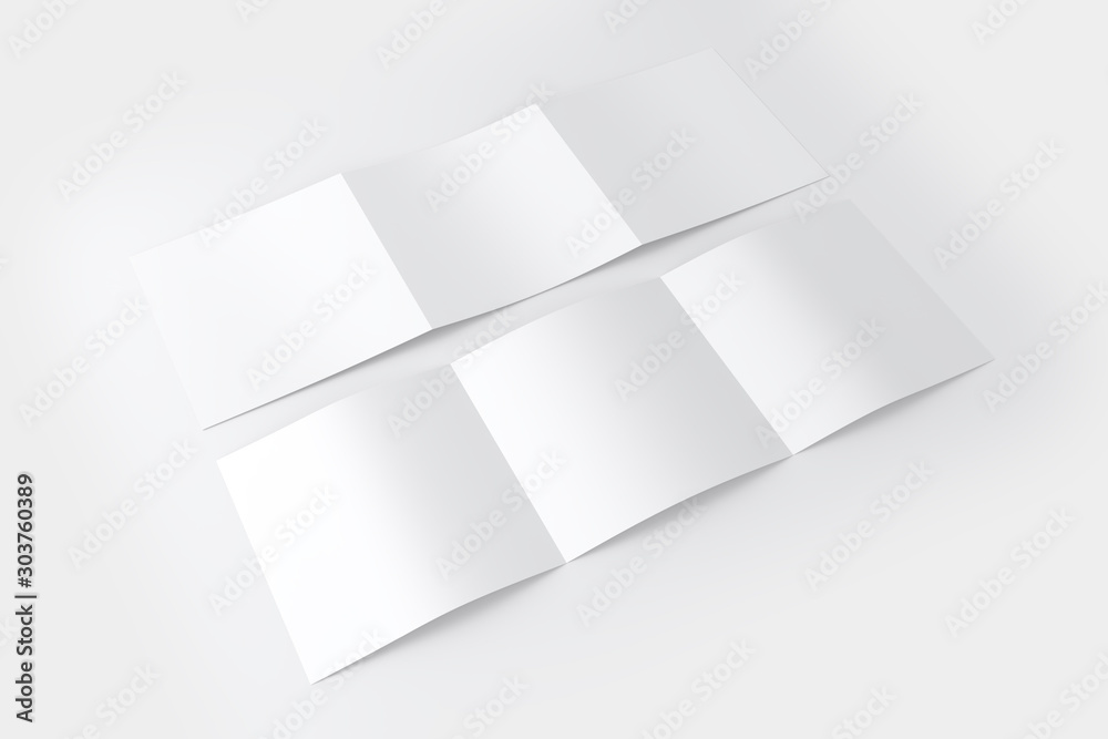 Square 3 Fold Brochure White Blank Mockup - obrazy, fototapety, plakaty 