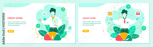 Banking landing page flat vector template set