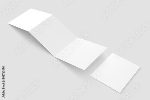 Square Z Fold Trifold Brochure White Blank Mockup