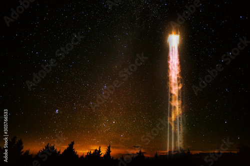 Fototapeta Naklejka Na Ścianę i Meble -  Space rocket launch earth spaceship. Space exploration program freight carrier vehicle. Elements of this image furnished by NASA.