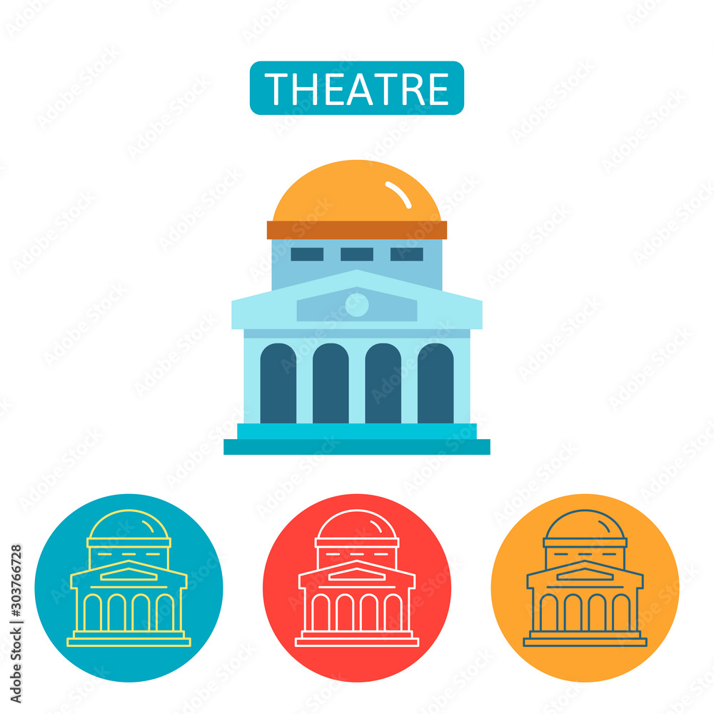 Theatre building flat icons set.