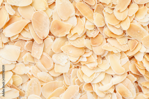 Texture background of sliced bake almond photo